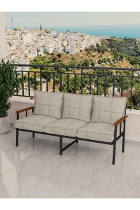 Modern Balkon, Bahçe, Cafe, Metal Koltuk, Kanepe Üçlü - Krem